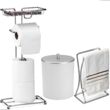 Imagem de Kit Acessorios Lavabo Banheiro Lavabo Toalha Rosto Porta Papeleira E C
