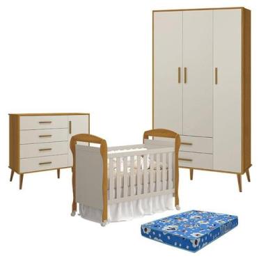 Imagem de Quarto de Bebê 3 Portas com Cômoda com Porta Isis e Berço Americano Da