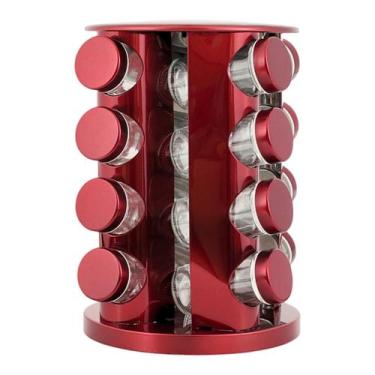 Imagem de Porta Condimento Giratório 16 Potes Vidro Vermelho Metálico - Tesla St