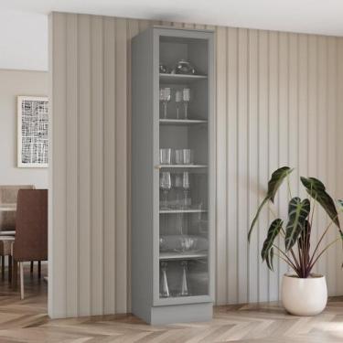 Imagem de Cristaleira 50cm 1 Porta com Vidro Temperado 100% MDF Americana Cinza 