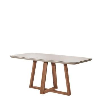 Imagem de Mesa Bennett Retangular 180cm com Tampo de Vidro Branco/Marrom/Off Whi