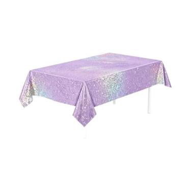 Imagem de Toalha De Mesa Laser Com Glitter Roxo E Filme De Alumínio Rosa Para De
