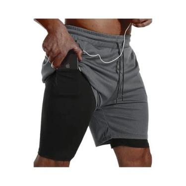 Imagem de Shorts Esportivos Masculinos 2 Em 1, Dupla Camada, Para Corrida, Praia