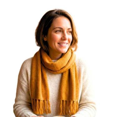 Imagem de Cachecol Xale Echarp lenço franja unissex tricot inverno - Doces Sonho