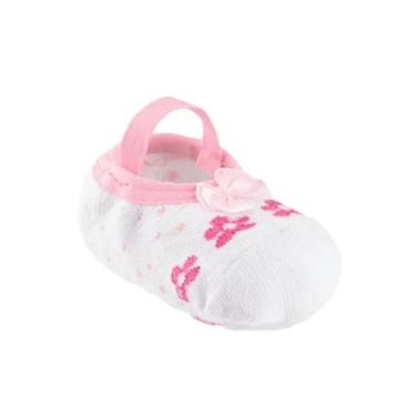 Imagem de Meia Sapatilha Bebê Antiderrapante Pimpolho, Branco, Flores, 16-20