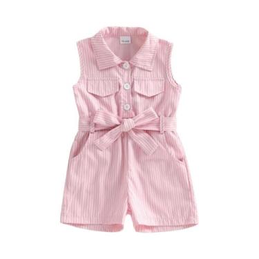 Imagem de Macacão Listrado De Verão Para Bebê Menina, Sem Mangas, Com Gola Lapel