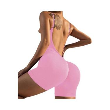 Imagem de Macacão De Yoga Feminino Em Cor Sólida Com Costas Cruzadas, Roupas De 