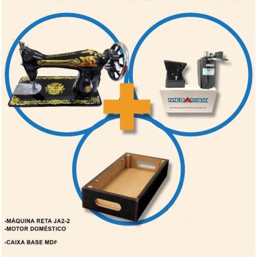 Imagem de Máquina De Costura Reta Doméstica Pretinha+Base+Motor