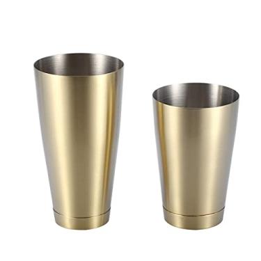 Imagem de Coqueteleira,Pro Bar Shaker Boston Shaker, A?o Inoxid¨¢vel Martini Shaker Misturador de Bebidas para Bartending Ferramentas Essenciais Latas de Metal Ponderadas Conjunto Cocktail Shaker para(gold