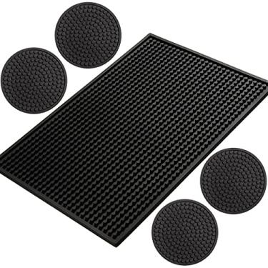 Imagem de Kit Bar Mat Porta Copos 45 X 30 + 4 Porta Copo Bolacha Chopp (Preto)