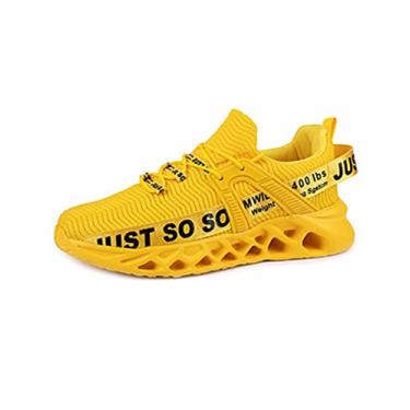 Imagem de Bestgift Sapatos masculinos Par de tênis Sapatos Casuais Flyknit Respiráveis Tênis de Corrida de Lâmina de Tamanho Grande Masculino Amarelo 35.5