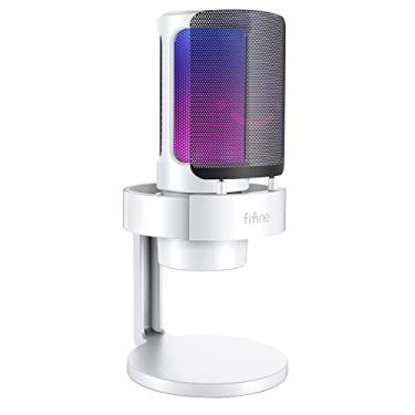 Imagem de FIFINE Microfone RGB para computador para jogos USB para transmissão ao vivo,reuniões,podcasts,vídeo,microfone condensador com conector de monitoramento de fone de ouvido,para Mac OS/Windows-A8 branco