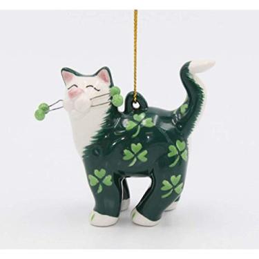 Imagem de Cosmos Gifts 56554 Gato com Ornamento de Trevo, Verde