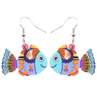 Imagem de NEWEI Brincos de peixe tropical arco-íris de acrílico pingente fofo animais do oceano joias para mulheres presentes pingentes, 23mm x 34mm (0.91" tall & 1.34" width), Acrílico, Sem pedra preciosa