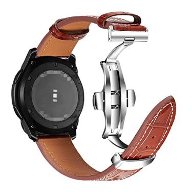 Imagem de Para Samsung Galaxy Watch pulseira de couro delicada 22 mm 20 mm fivela borboleta relógio Samsung pulseira de couro escolha feminina escolha masculina (fivela de prata de bambu marrom, 22 mm)