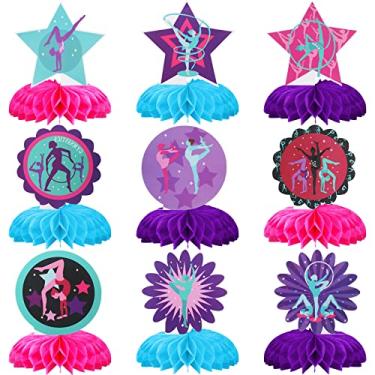 Imagem de 9 peças de ginástica, decoração de festa, ginástica, festa, peça central, ginástica, aniversário, colmeia de mel, peça central para aniversário, chá de bebê, gênero, revelar itens para festa