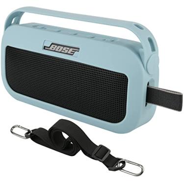 Imagem de Capa de silicone TXEsign Bolsa protetora de viagem com alça, com plugue antipoeira, para caixa de som portátil Bose SoundLink Flex, azul (stone blue)