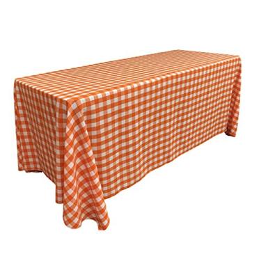Imagem de LA Linen Toalha de mesa retangular xadrez de poliéster 228,6 cm x 396,2 cm, laranja e branca