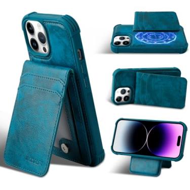 Imagem de MONASAY iPhone 15 Pro max Magwallet Wallet Case, Flip Leather Case com slot para cartão, Bloqueio magnético, Protetor de tela, MagSafe Case, Destacável RFID Blocking Wallet Phone Cover Verde escuro