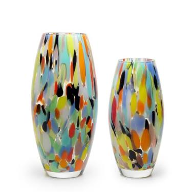 Imagem de Par de Vasos Oliva G e P Multicor Colorido Murano Cristais Cadoro