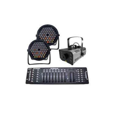 Imagem de Kit 2 Par Led Slim 60 Led 3W+Máq Fumaça 1200W+Mesa Dmx512