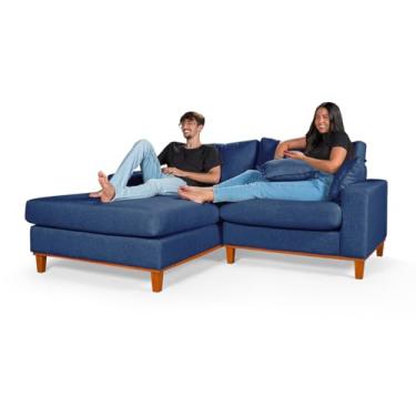Imagem de Sofá Paris 2 Lugares Living Com Chaise Essencial Estofados (Lado Direito, Azul)