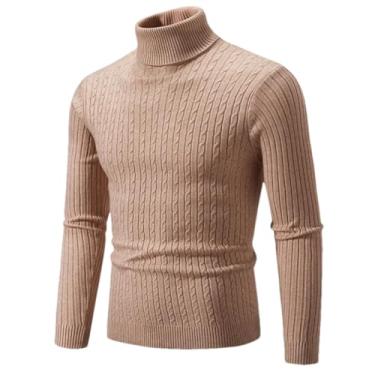 Imagem de KANG POWER Suéter quente de gola rolê outono inverno suéter masculino pulôver fino suéter masculino malha camisa inferior, Café Leve, G