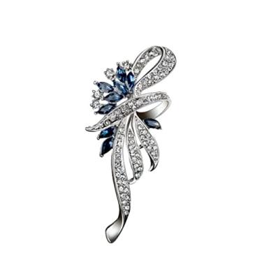 Imagem de Broche Broche de cristal pino de lapela shinestone broche casamento feminino acessórios Decoração de Vestuário (Color : Blue)