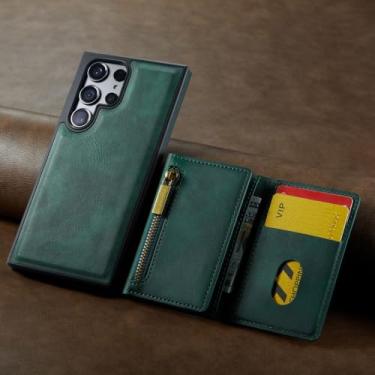 Imagem de Carteira de couro 2 em 1 capa de telefone magnética para Samsung Galaxy S21 S22 S23 S24 Ultar S24 Plus S23 FE Capa de telefone, verde, para Samsung S24 Ultra