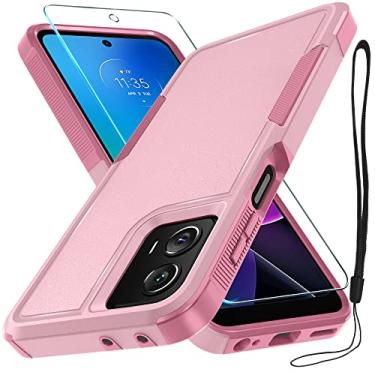 Imagem de Capa para celular Motorola Moto G Power 5G 2023 e Moto G 5G 2023 com protetor de tela de vidro temperado, camada dupla, resistente, à prova de choque, rosa fofo
