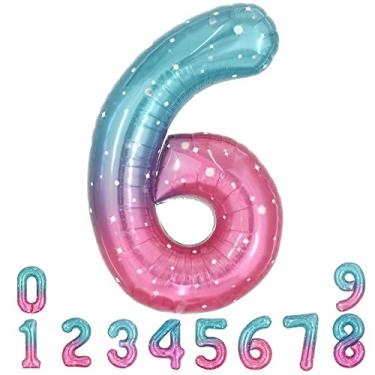 Imagem de TONIFUL 40 Inch Large Starry Sky Number Balloons, Giant Jumbo Helium Foil Mylar Big Gradient Colorful Number 6 Digital Six Balloons for Birthday Party Anniversary Wedding Decorations