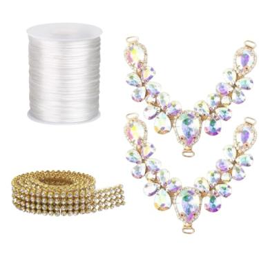 Imagem de Kit Cabedal em V Fio de Seda 1mm Manta de Strass Chinelo Decoração Design Pedrarias Estilo Customização Artesanato Chinelo Customizado