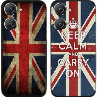 Imagem de 2 peças Keep Calm Retro Bandeira do Reino Unido TPU Gel Silicone Capa de telefone traseira para Asus Zenfone 8/9/10 (Asus Zenfone 10)