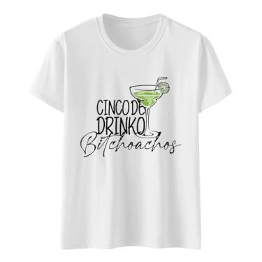 Imagem de Camiseta feminina Summer De Mayo com estampa gráfica de manga curta, festival, festa mexicana, A - Branco, 3G