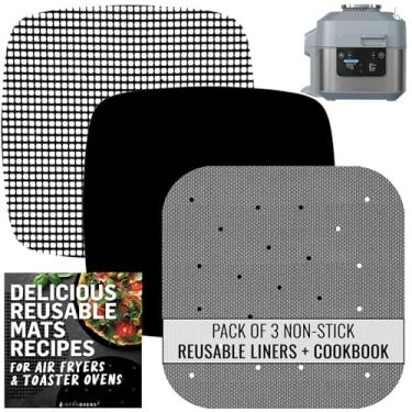Imagem de Forros de fritadeira a ar para Ninja Speedi 6qt e Ninja Crispi 4qt, acessórios reutilizáveis para tapete com receitas de fritura a ar e cozinhar, substituição antiaderente para papel manteiga