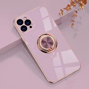 Imagem de Yepda Capa para iPhone 15 Pro Ring Holder Case with Diamond Shiny Plating Rose Gold Edge Built-in 360 Rotation Magnetic Kickstand for Women Girls Slim Soft TPU Protective Cover 6,1 polegadas, roxo
