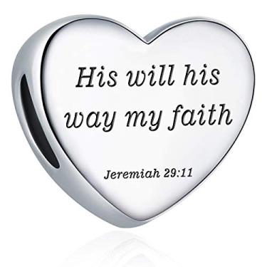 Imagem de Pingente de coração com pingente de Pandora Berloques Cristãos Verso da Bíblia Berloque de Oração Fé Religiosa Presentes para Mulheres, 15mm*15mm, Algodão