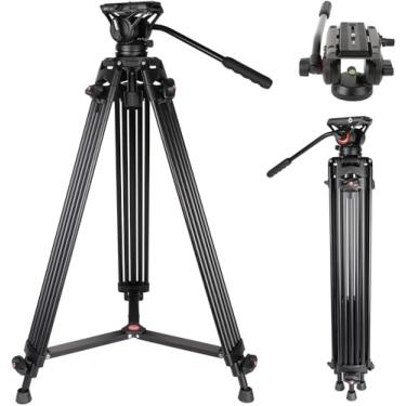 Imagem de COMAN Tripé de vídeo, KX3636 tripé profissional de alumínio resistente de 188 cm com placa de liberação rápida e cabeça fluida de 360 graus para DSLR, filmadora, câmeras, carga máxima: 8 kg