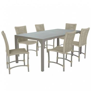 Imagem de Conjunto 6 Cadeiras Cannes Corda Náutica e Mesa Retangular Ripada 2,00m em Alumínio para Edícula, Jardim, Área, Varanda, Cozinha