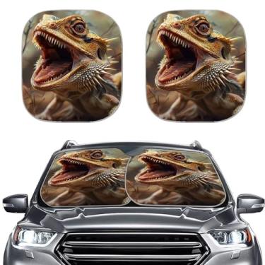 Imagem de WHOSGNIHT 2 peças bloqueador de sol para janela frontal de carro, protetor solar, lagarto barbudo, para-sol automático, para-brisa, dobrável, para homens, mulheres, meninas, carro, SUV, caminhão