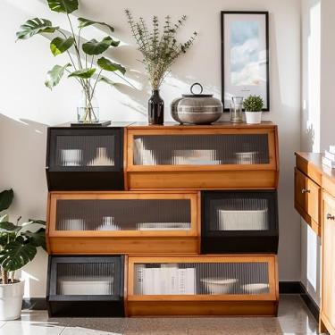 Imagem de Cômoda de gavetas para quarto (unidade individual), cômoda vintage de bambu, organizador de cômoda rústica para quarto, sala de estar, corredor