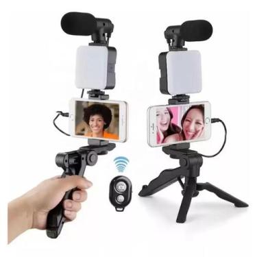 Imagem de Kit Youtuber 5 em 1 Tripé Estabilizador de Mão gimbal Microfone Celula