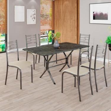 Imagem de Conjunto Sala de Jantar Mesa Retangular 140x75cm Tampo Pedra Ardósia I