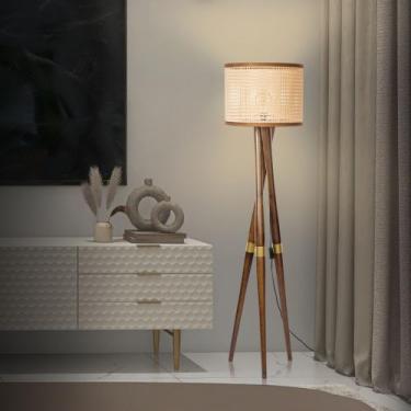 Imagem de Luminária De Chão Luxo Casa Decoração Madeira Tripé - D+Mob, Bivolt