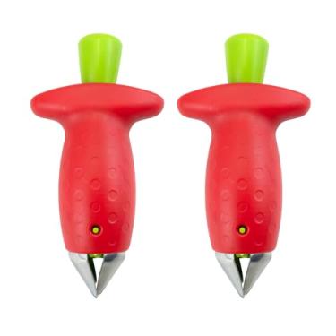 Imagem de Juxiamal 2 peças descascador de morango, haste de morango e removedor de folhas, ferramenta multifuncional de descaroçadores de frutas para abacaxi de tomate, assar e fazer geleia, vermelho