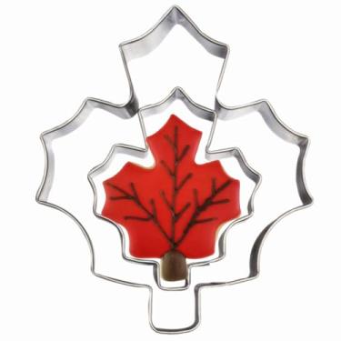 Imagem de Conjunto de 2 peças de cortadores de biscoito em forma de folha, moldes de cortador de fondant de folhas de bordo de aço inoxidável para o dia de Ação de Graças, 9 cm (formato de folha A)