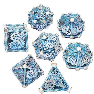 Imagem de UBEUCK 7pcs DND Dice Set, Dungeons and Dragons Dice and Mechanical Geared Dice DesignUnique Metal Dice Set,Steampunk Polyhedral Dice Games Set for RPG,MTG,Pathfinder (Gear Solid Blue)