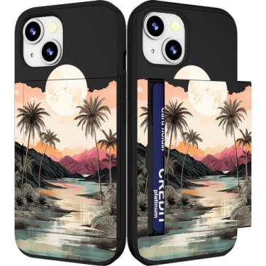 Imagem de IWONE Capa compatível com iPhone 15 fofa com porta-cartão Slim Phone 15 capas carteira para mulheres/palmeiras, mar, oceano, pôr do sol, paisagem tropical, praia, ilhas
