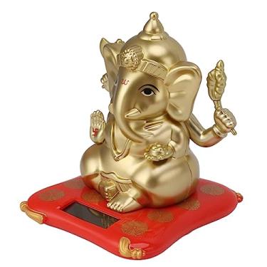 Imagem de Ganesha Elefante Deus Estátuas Solar Powered Indian Ganesha Idol Estatueta Carro Painel Decoração de Casa Artesanato (Ouro)