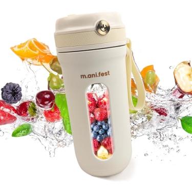 Imagem de M.ani.fest Copo portátil de 350 ml – Mini liquidificador recarregável por USB, tipo C, máquina de smoothie pessoal para viagens, plástico branco